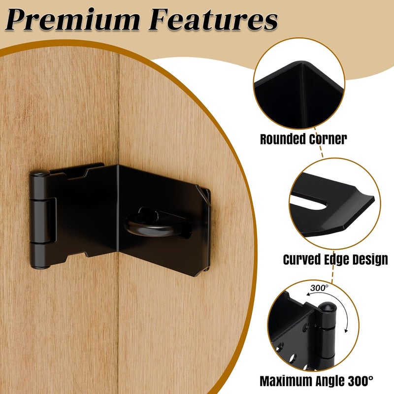 KIMIWISE 90 Degree Door Hasp Latch, 4" Stainless Steel Security Padlock Hasp, Suitable for Indoor and Outdoor Right Angle Shed/Push/Sliding/Barn Doors, Black, 1 Pack - Image 3